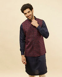 Manyavar Men Wine Sprig Patterned Jacket