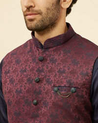 Manyavar Men Wine Sprig Patterned Jacket