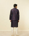 alt message - Manyavar Men Navy Blue Floral Patterned Jacket image number 3