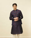Manyavar Men Navy Blue Floral Patterned Jacket