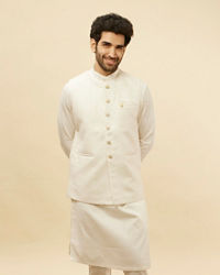 Manyavar Men Cream White Victorian Patterned Jacket