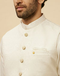 Manyavar Men Cream White Victorian Patterned Jacket