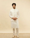 Manyavar Men Cream White Victorian Patterned Jacket
