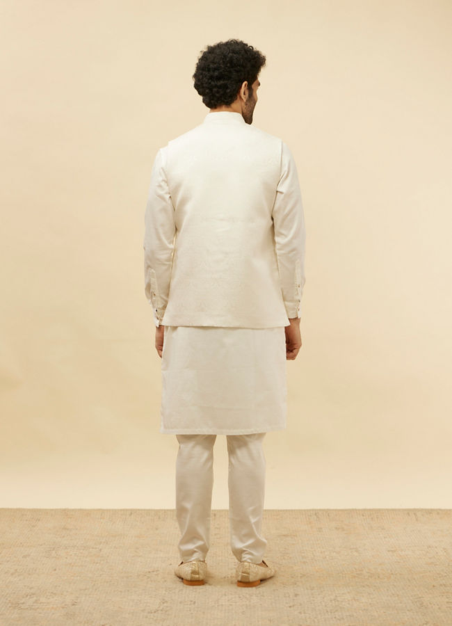 Manyavar Men Cream White Victorian Patterned Jacket