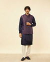 Manyavar Men Sapphire Blue Bel Buti Patterned Jacket