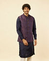 alt message - Manyavar Men Sapphire Blue Bel Buti Patterned Jacket image number 0