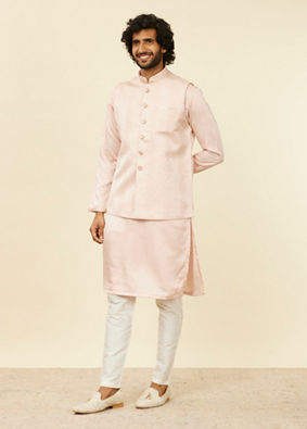 alt message - Manyavar Men Shell Pink Imperial Patterned Nehru Jacket image number 2