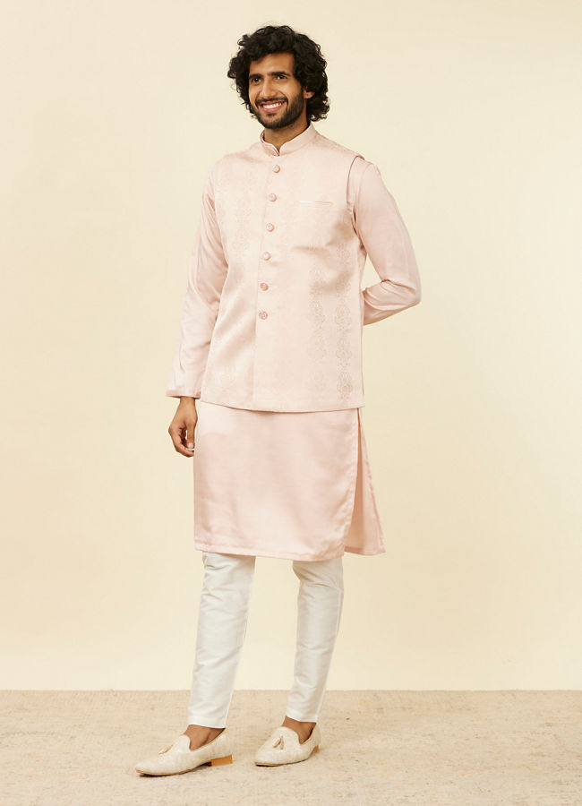Manyavar Men Shell Pink Imperial Patterned Nehru Jacket