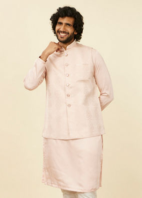alt message - Manyavar Men Shell Pink Imperial Patterned Nehru Jacket image number 0