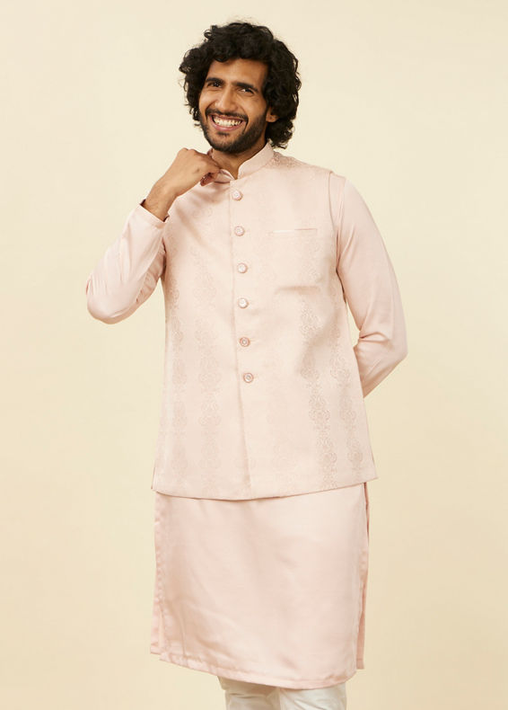Manyavar Men Shell Pink Imperial Patterned Nehru Jacket