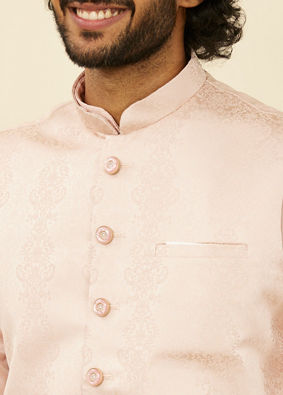 alt message - Manyavar Men Shell Pink Imperial Patterned Nehru Jacket image number 1