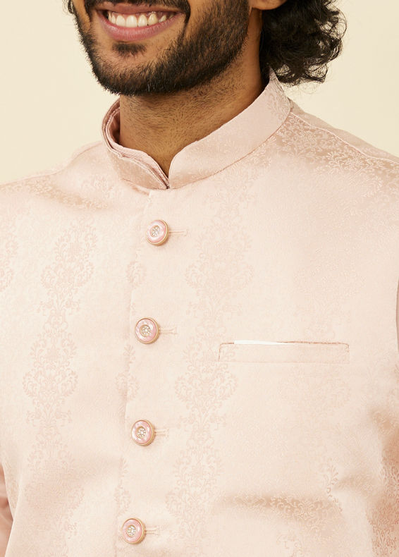 Manyavar Men Shell Pink Imperial Patterned Nehru Jacket