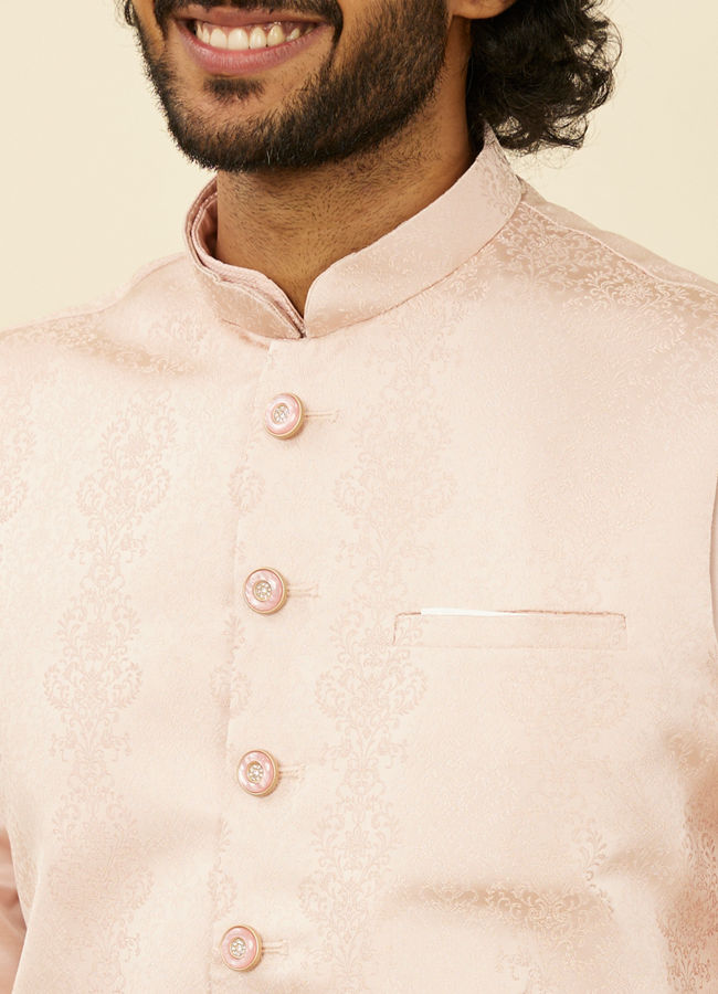 alt message - Manyavar Men Shell Pink Imperial Patterned Nehru Jacket image number 1