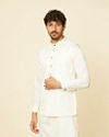 Manyavar Men Warm White Imperial Jaal Patterned Jacket