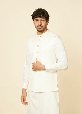Manyavar Men Warm White Imperial Jaal Patterned Jacket
