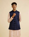 Manyavar Men Dark Blue Jaal Patterned Jacket