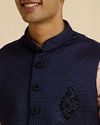 Manyavar Men Dark Blue Jaal Patterned Jacket