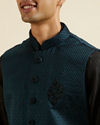 Manyavar Men Teal Green Jaal Patterned Jacket
