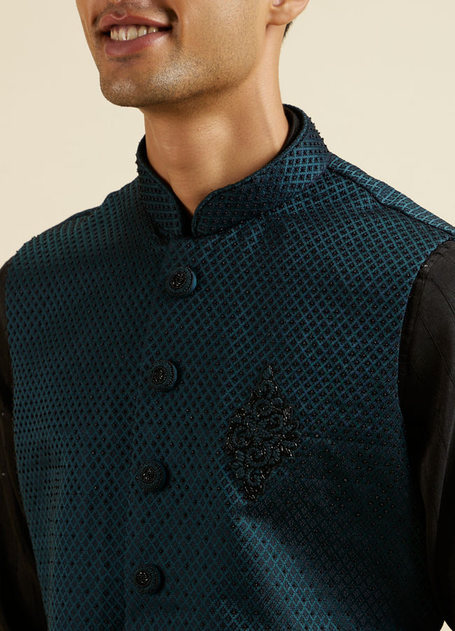 Manyavar Men Teal Green Jaal Patterned Jacket