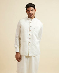 Manyavar Men Warm White Ditsy Floral Print Jacket