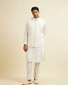 alt message - Manyavar Men Warm White Ditsy Floral Print Jacket image number 2