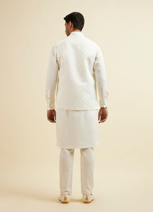 Manyavar Men Warm White Ditsy Floral Print Jacket