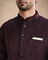 Manyavar Men Wine Brocade Nehru Jacket with Self-Texture