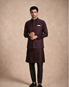 Manyavar Men Wine Brocade Nehru Jacket with Self-Texture
