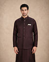 Manyavar Men Wine Brocade Nehru Jacket with Self-Texture