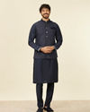 Manyavar Men Dark Blue Medallion Patterned Nehru Jacket