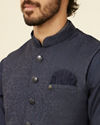 alt message - Manyavar Men Dark Blue Medallion Patterned Nehru Jacket image number 1