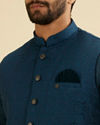 Manyavar Men Teal Blue Medallion Patterned Nehru Jacket image number 1