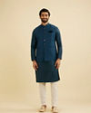 Manyavar Men Teal Blue Medallion Patterned Nehru Jacket image number 2