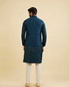 Manyavar Men Teal Blue Medallion Patterned Nehru Jacket image number 4