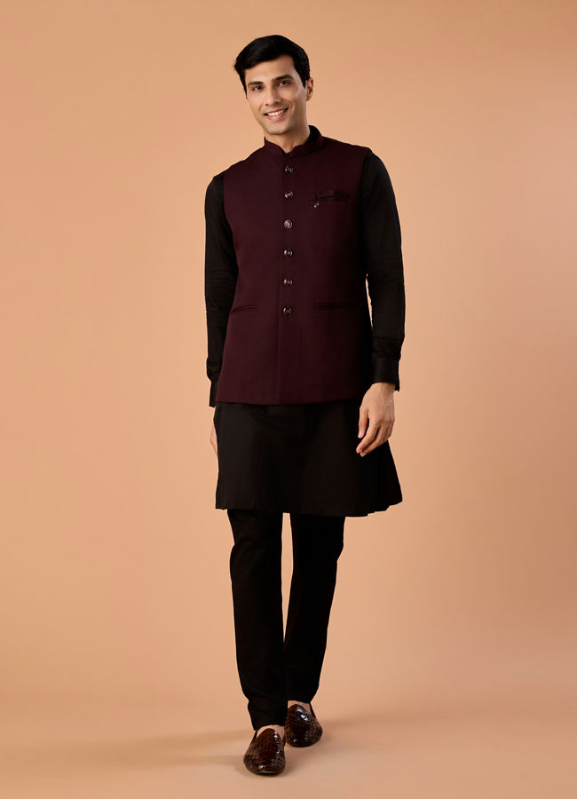 Manyavar Men Wine Elegance Nehru Jacket