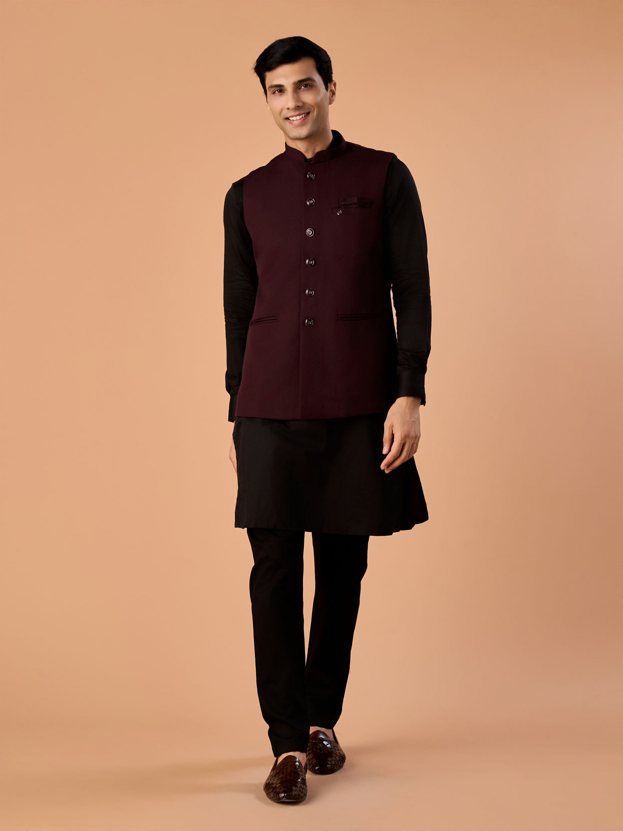 Manyavar Men Wine Elegance Nehru Jacket