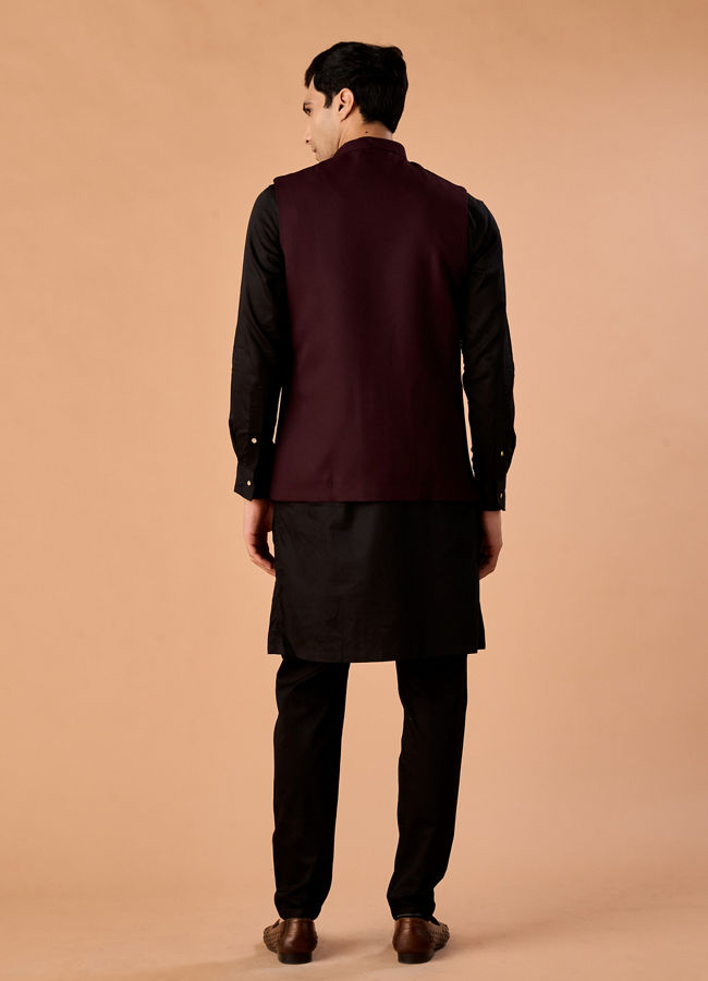 Manyavar Men Wine Elegance Nehru Jacket