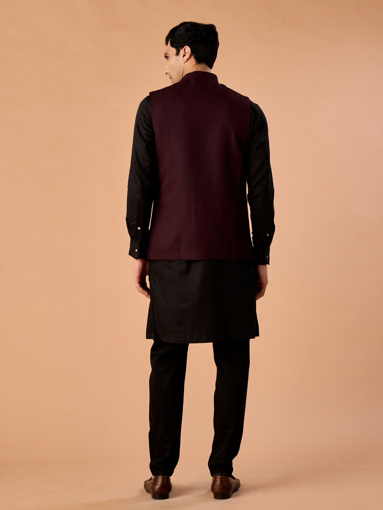 Manyavar Men Wine Elegance Nehru Jacket