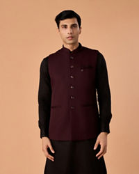Manyavar Men Wine Elegance Nehru Jacket