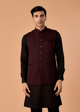 Manyavar Men Wine Elegance Nehru Jacket