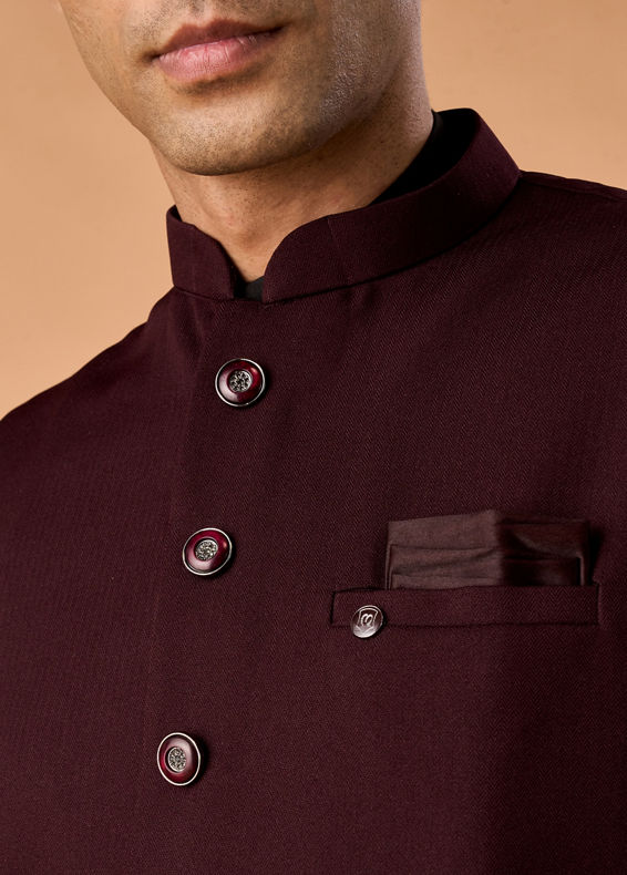 Manyavar Men Wine Elegance Nehru Jacket