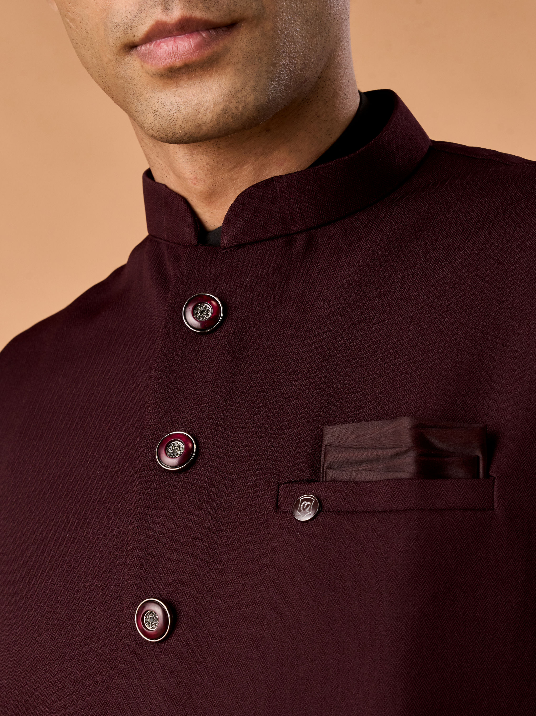 Manyavar Men Wine Elegance Nehru Jacket