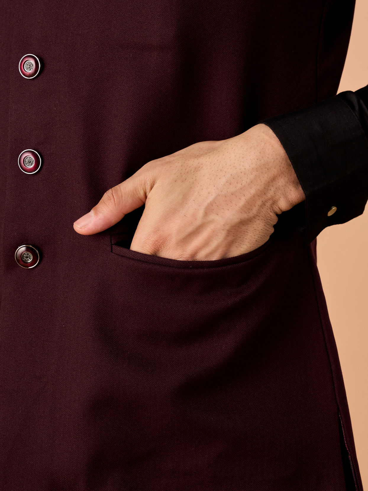 Manyavar Men Wine Elegance Nehru Jacket