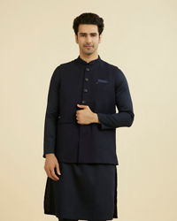 Manyavar Men Elegant Dark Blue Nehru Jacket