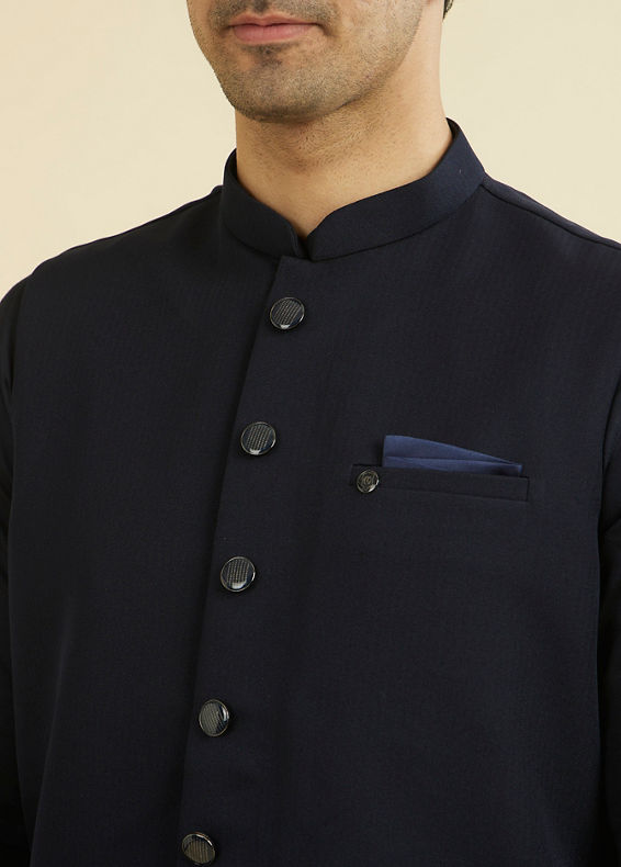 Manyavar Men Elegant Dark Blue Nehru Jacket