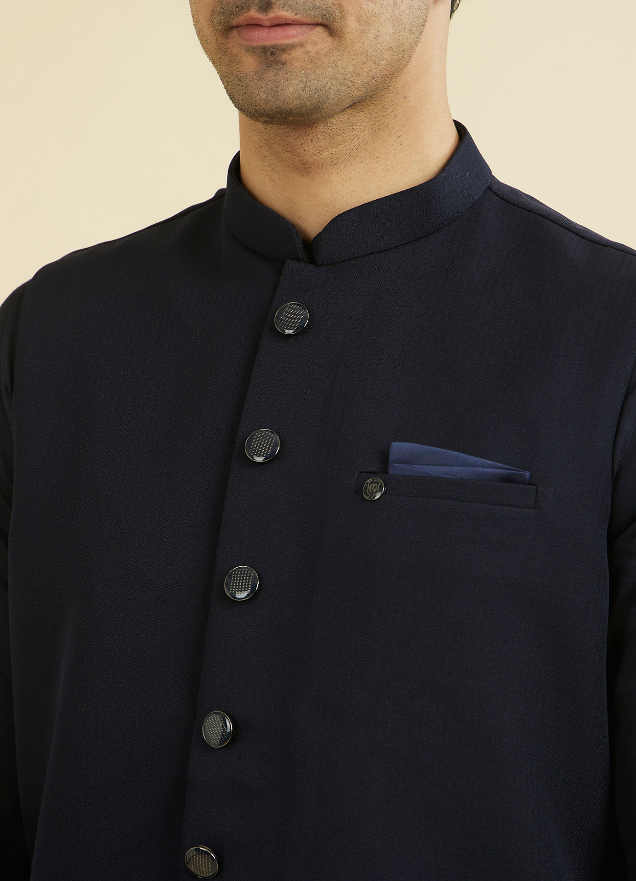 Manyavar Men Elegant Dark Blue Nehru Jacket