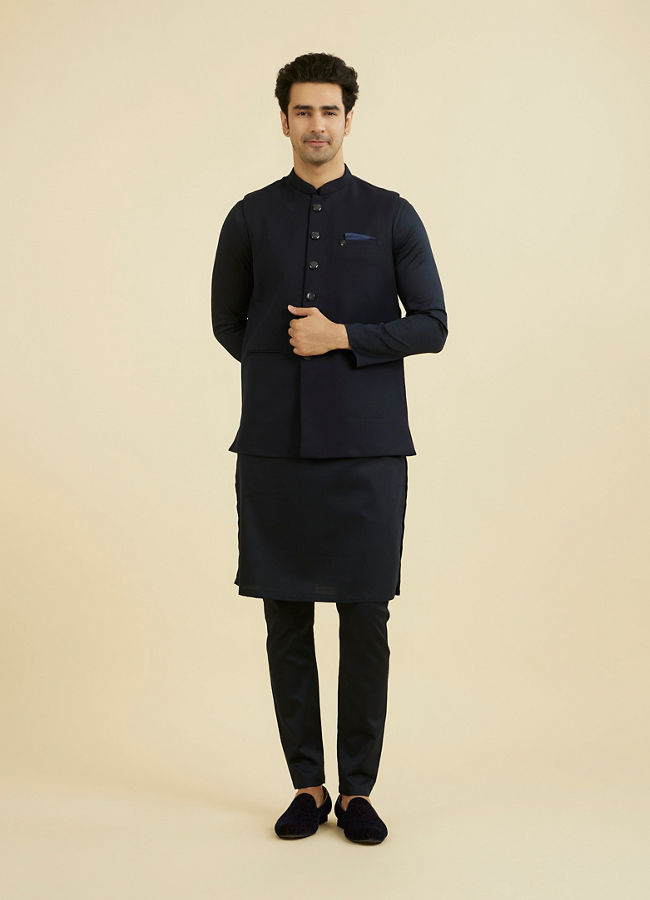 Manyavar Men Elegant Dark Blue Nehru Jacket