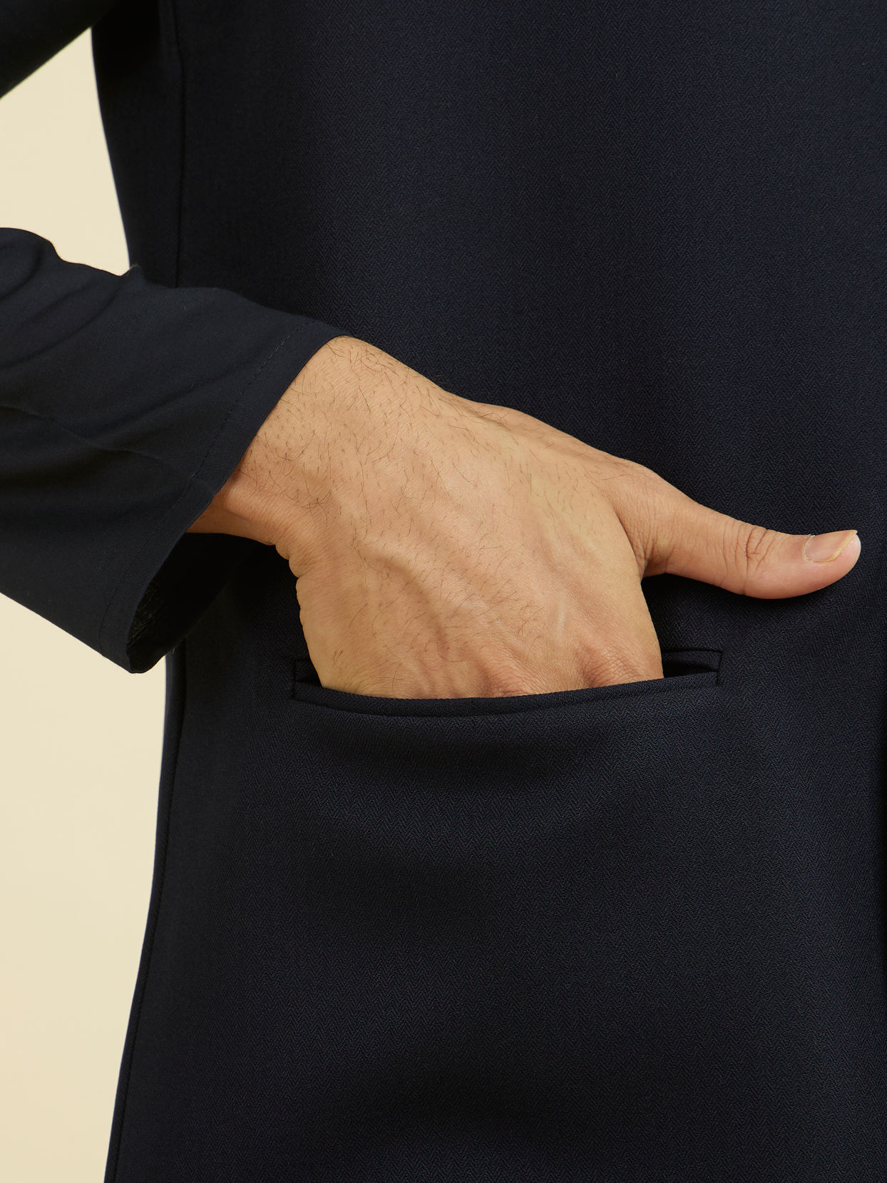 Manyavar Men Elegant Dark Blue Nehru Jacket