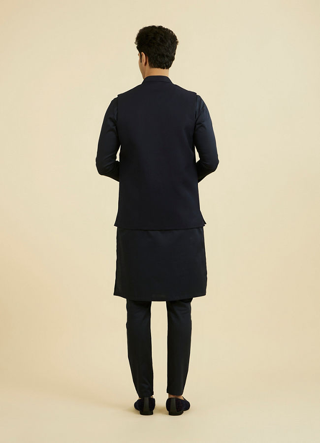 Manyavar Men Elegant Dark Blue Nehru Jacket