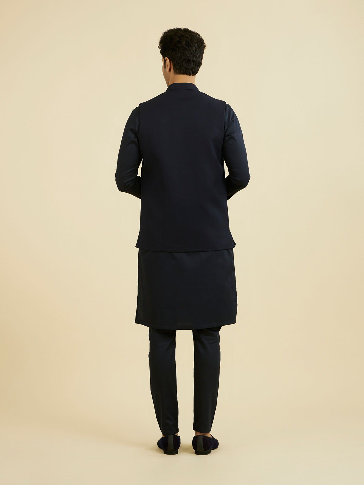 Manyavar Men Elegant Dark Blue Nehru Jacket